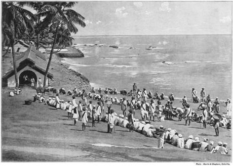 Dwangarbeiders aan de maaltijd, Port Blair, Andaman Islands, foto c 1898